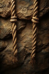 Wall Mural - A rope hanging from a rock wall