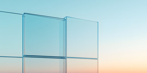 Leinwandbilder - Architectural glass installation against the sky showcasing geometric forms, clean lines, and a sense of modern transparency and minimalist design.