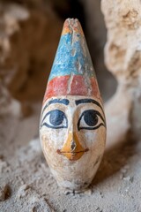 Wall Mural - A close up of a clay figurine of a face on the ground