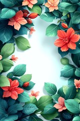 Poster - a floral background with red flowers and green leaves