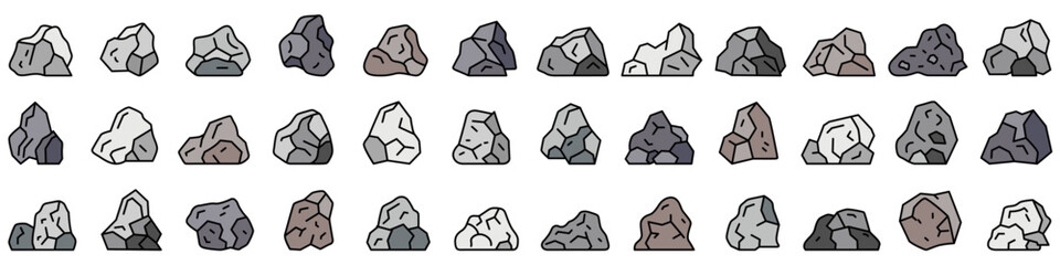 Wall Mural - Stone icon. Big collection of icons of different stones. Minerals icons. Vector illustration