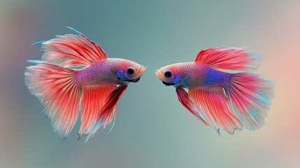 Wall Mural - A couple of red and blue fish swimming next to each other