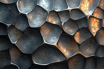 Poster - Abstract metallic texture with interconnected, dark gray and bronze, organic shapes.