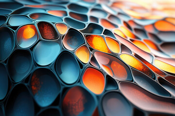 Poster - Abstract 3D rendering of a flowing, undulating surface composed of interconnected, glowing organic shapes.