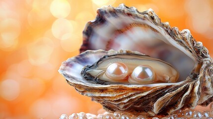 Wall Mural - A close up of two pearls in an open oyster shell