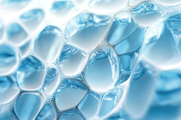 Poster - Abstract image of interconnected, translucent, light blue cells resembling a network or foam structure.