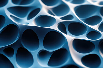 Aufkleber - Abstract 3D rendering of a blue, porous, organic-like structure with interconnected cavities.