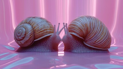 Wall Mural - Two snails are facing each other on a pink background