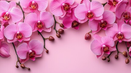 Poster - A bunch of pink orchids on a pink background