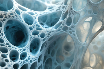 Poster - Abstract 3D render of a complex, interconnected network resembling a porous, spongy structure.