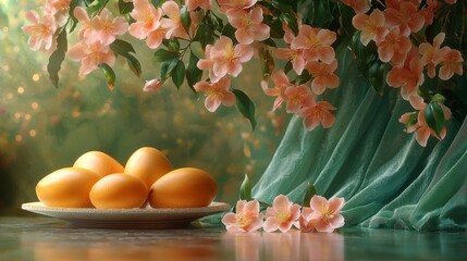 Wall Mural - A plate of oranges sitting on top of a table