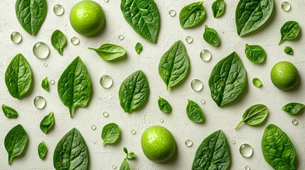 Wall Mural - A bunch of green limes surrounded by green leaves and water droplets