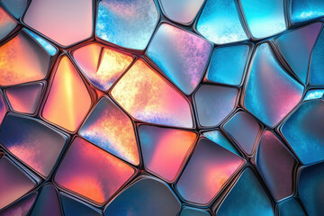 Poster - Abstract iridescent mosaic pattern with vibrant colors and metallic texture.