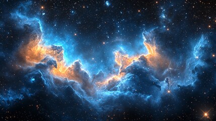 a blue and orange nebula with stars in the background