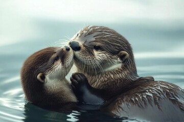 Sticker - A couple of otters kissing in the water