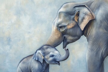 Wall Mural - A painting of an elephant and a baby elephant