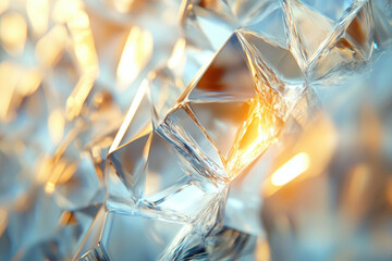 Poster - Close-up of sparkling crystal facets, illuminated with warm light, showcasing intricate geometric patterns and textures.