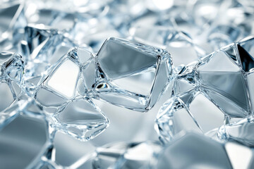 Poster - Close-up of translucent, fragmented ice crystals, reflecting light and creating a sparkling texture.