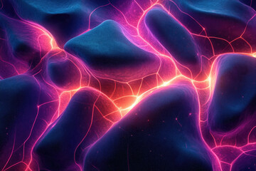 Poster - Abstract digital art depicting a vibrant, glowing energy field with flowing, interconnected lines and textured surfaces in shades of purple, pink, and blue.