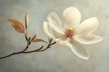 Poster - A stunning large white magnolia flower showcases its delicate petals and soft colors, emphasizing beauty and grace in nature