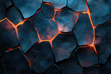 Poster - Glowing cracks in dark, fractured rock surface, resembling volcanic texture.