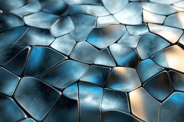Poster - Abstract image of a metallic, undulating surface composed of irregular, polygonal shapes.