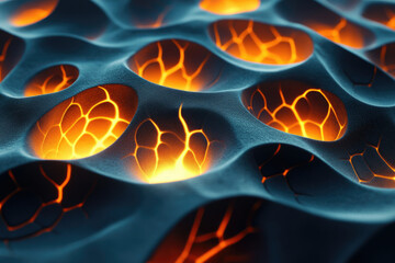 Poster - Glowing, cracked surface with molten orange lava filling the crevices, creating a dramatic and abstract texture.