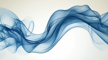 Wall Mural - A blue wave of smoke on a white background