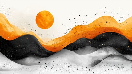 Wall Mural - An illustration of a desert landscape with a sun in the background