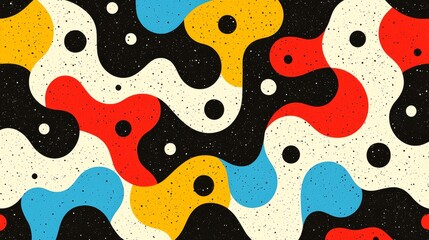 Wall Mural - a black background with colorful shapes and dots