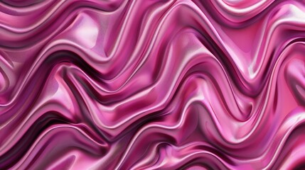 Wall Mural - A vibrant and textured close-up of flowing pink satin fabric, showcasing its luxurious sheen and dynamic folds