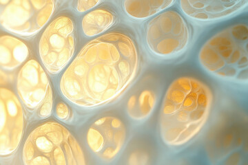 Aufkleber - Abstract image depicting a complex network of interconnected cavities, resembling a porous or spongy structure.