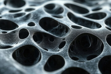 Poster - Close-up of a porous, textured surface resembling a honeycomb or spongy bone structure.