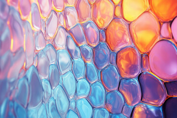 Poster - Abstract background with iridescent, bubble-like shapes in pastel colors.