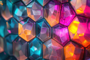 Poster - Close-up view of vibrant, multicolored hexagonal geometric shapes creating a dazzling pattern.