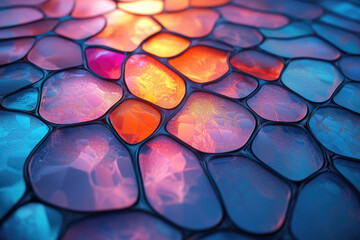 Aufkleber - Abstract colorful mosaic pattern with vibrant, glowing, interconnected cells.