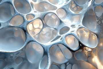 Wall Mural - Abstract 3D rendering of a porous, interconnected structure resembling a network or sponge.