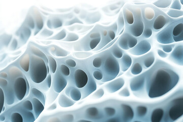 Poster - Abstract 3D render of a porous, spongy, interconnected structure resembling bone or foam.