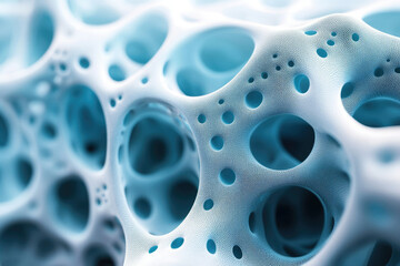 Poster - Abstract 3D rendering of a porous, interconnected structure resembling a network or sponge.