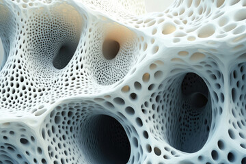 Aufkleber - Abstract 3D rendering of a porous, organic structure with interconnected cavities and tunnels.