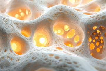 Poster - Close-up view of porous, spongy material with inner glow, possibly bone structure or abstract art.