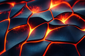 Poster - Abstract glowing lava texture; dark, cracked surface with fiery orange veins.