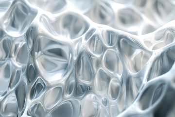 Poster - Abstract 3D rendering of a metallic, biomorphic structure with interconnected, flowing forms and reflective surfaces.