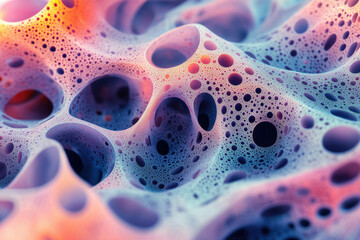 Poster - Abstract 3D render of a porous, organic-like structure with a vibrant color gradient.