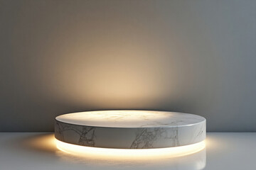 Poster - Illuminated marble circular podium, minimalist design, perfect for product display or presentation.