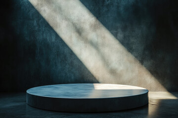 Aufkleber - A circular stone podium bathed in sunlight against a textured wall, creating a minimalist, elegant display.
