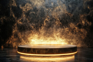 Poster - Illuminated marble podium against a dark, textured background, perfect for product display or presentations.