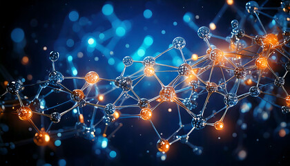 Poster - stunning abstract image of a molecular structure. glowing nodes and connections create a dynamic, fu