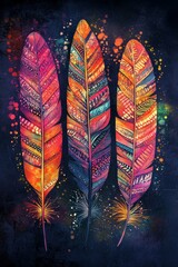 Wall Mural - A fantasy illustration, created with cutting-edge image technology, depicting a background rich with colored feathers and full of vibrant plumage