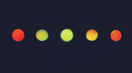 Fototapete - Vibrant neon circles on dark background: abstract geometric design